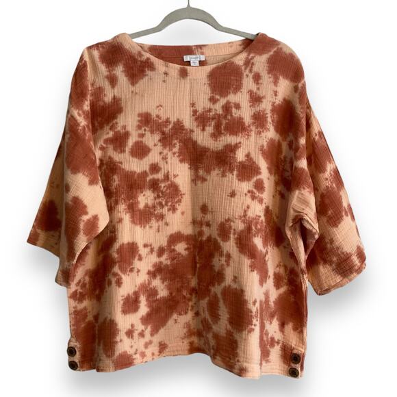 Womens Pure Jill Rust Peach Tie Dye Waffle Cotton Oversize Boho Top Size Small T - Picture 1 of 15